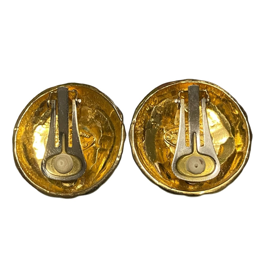 Chanel Vintage Gold CC Quilted Womens Clip On Earrings CC Logo Button - Picture 10 of 13